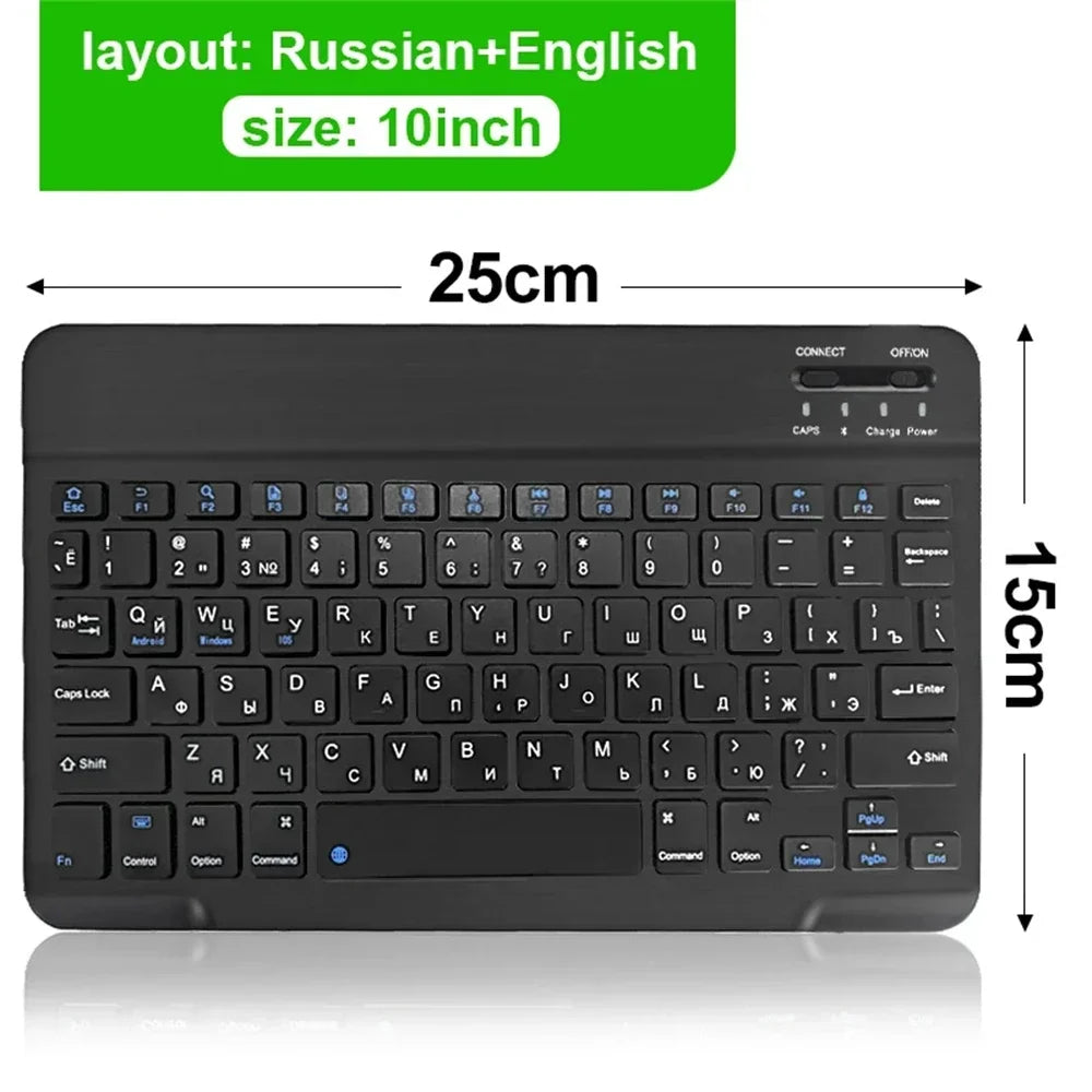 10inch Bluetooth Wireless Keyboard Rechargeable For Mobile Phones Tablet Russian Spanish French AZERT For Android ios Windows