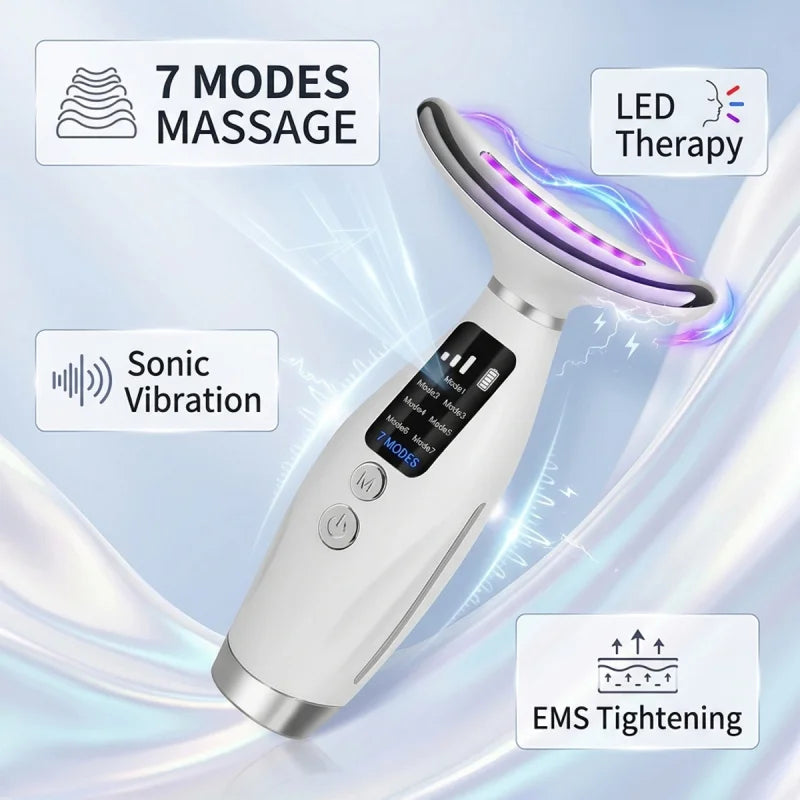 7 Colors LED Photon Therapy Face Neck Beauty Device 7 Modes 3 Levels Vibration Massage Skin Lifting Anti Wrinkle Machine Home Us