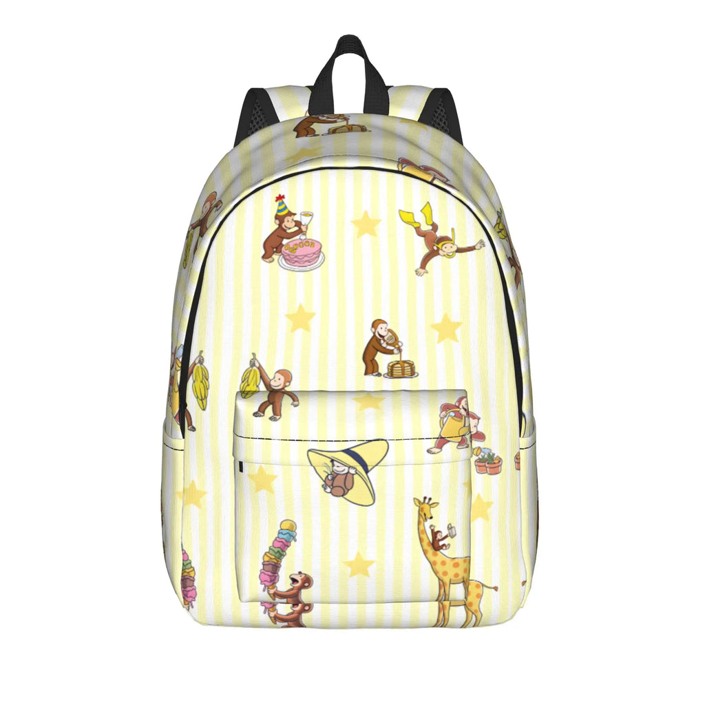 Curious George Swing Banana Stripe Backpack  Outdoor Style Backpacks Women High Quality Large School Bags Streetwear Rucksack