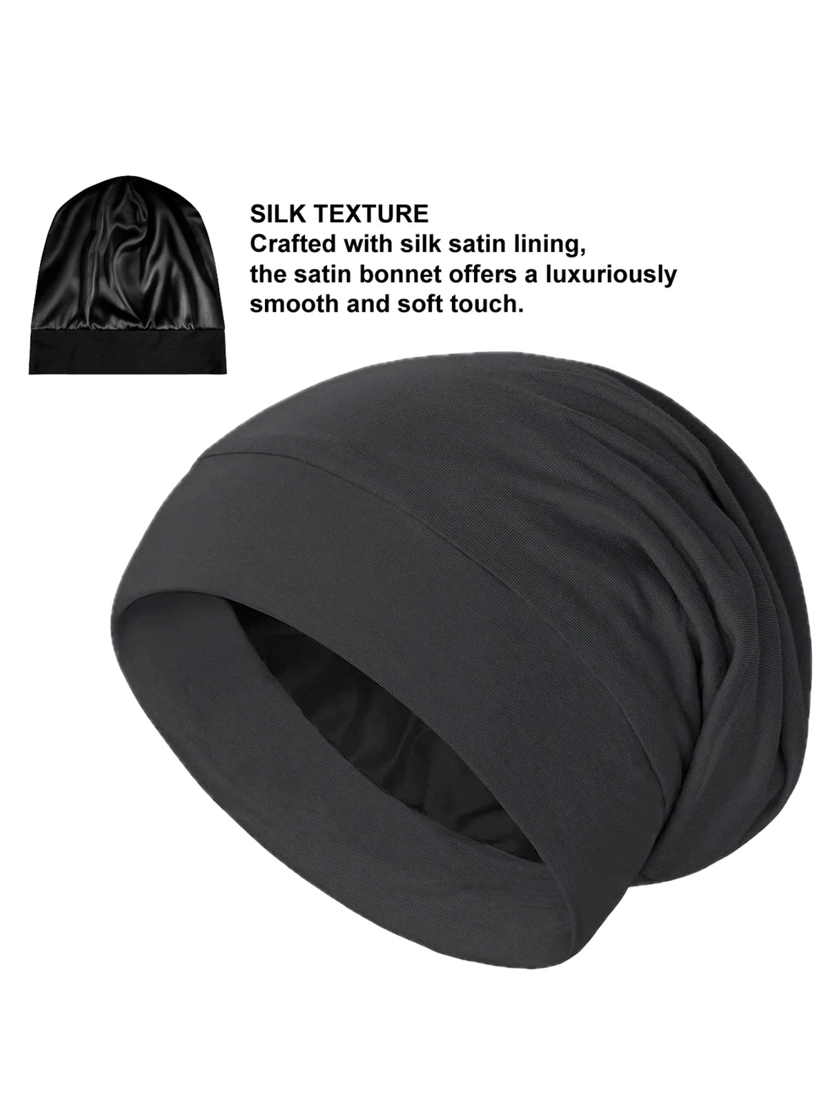Women's Satin Bonnet Sleep Cap, Luxury Silk Satin Lined Night Hat, Anti-Frizz Hair Cover for Sleeping, Soft & Breathable Black B