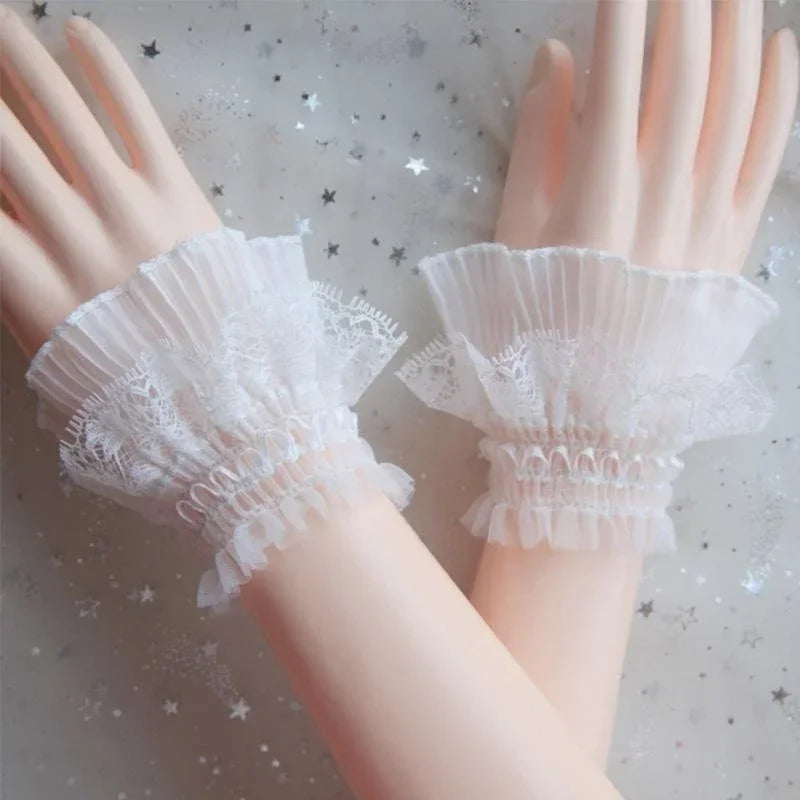 Ruffle Lace False Sleeve Sweater Lace Sleeves Detachable Wrist Cuffs Decor Steampunk Mesh Lace Horn Cuffs