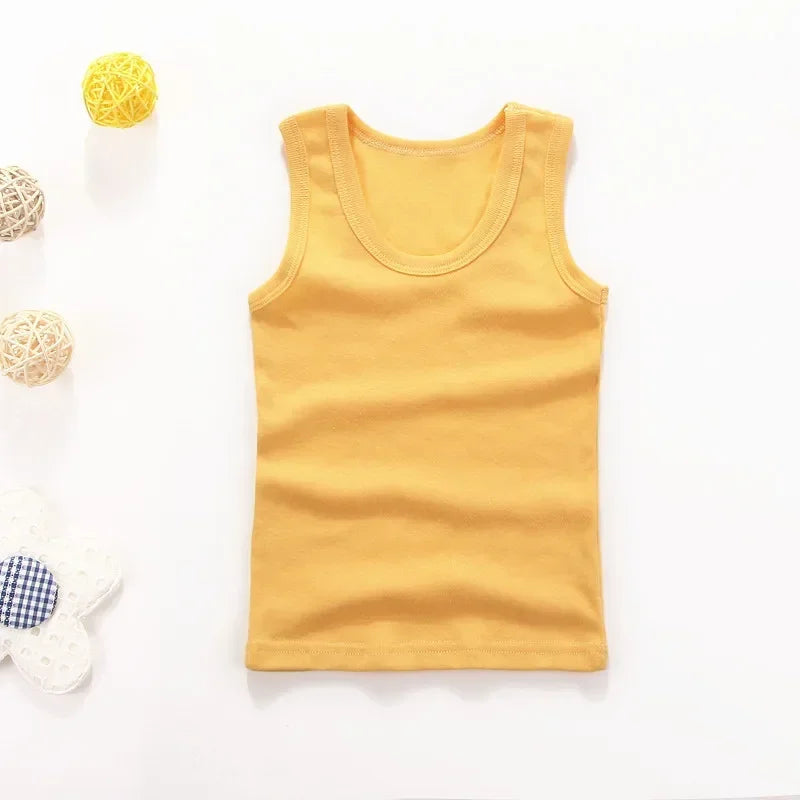 Children Vests T-shirts Summer Boys Girls Cotton Sports Tops Waistcoat Pure Color Casual Kids Vest
