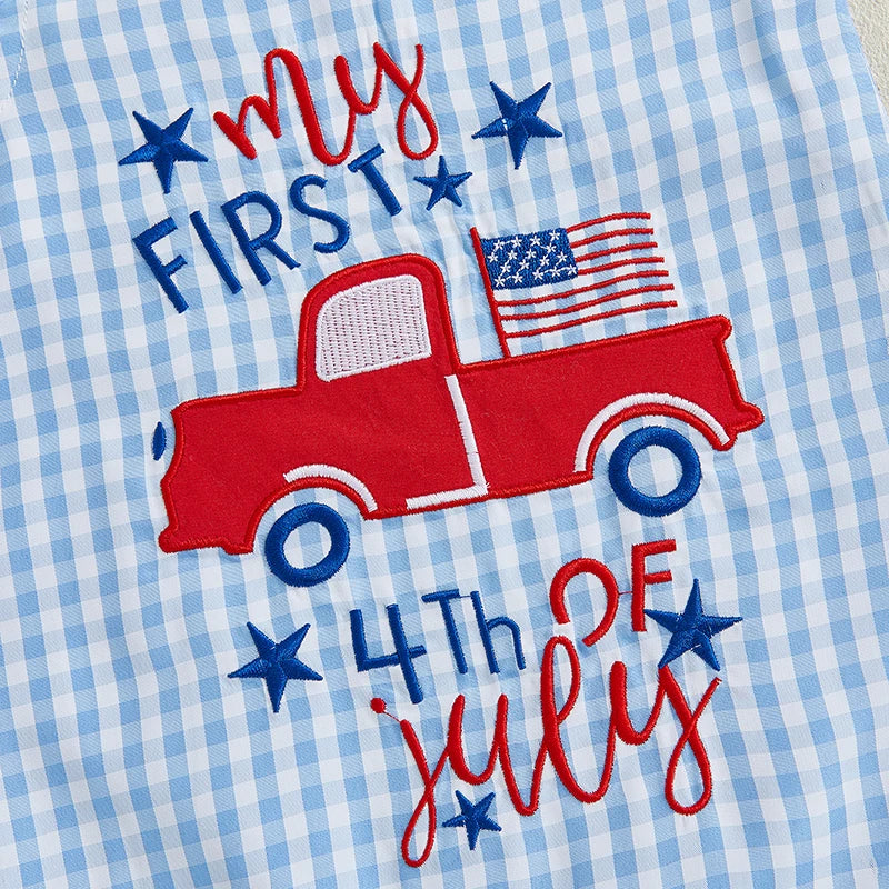 Citgeett Summer Independence Day Infant Baby Boys Girls Overall Sleeveless Plaid Letters Truck Printed 4th of July Clothes