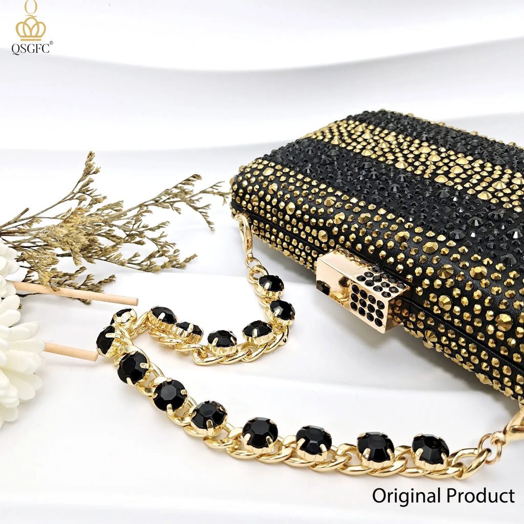 QSGFC Ladies High Quality Women's Pumps Black Gold Shoes and Bag Set DURABLE OUTSOLE Italian Fashion Design For Nigeria Wedding