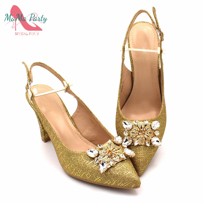 Fashionable Italian Shoes and Bag Set African Sets Champagne Color Nigerian Shoes with Matching Bags for Royal Wedding Party