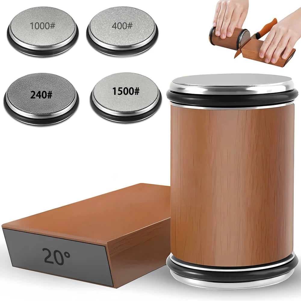 Rolling Knife Sharpener For Straight Edge Knife Sharpener Kit With 15/20° Degree Magnetic Angle For Kitchen Knives Whetstone Set