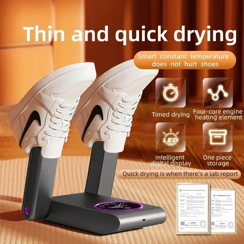 Portable Foldable Electric Shoe and Boot Dryer 180° Folding Design Smart Display Drying Dehumidifier for Shoes Gloves