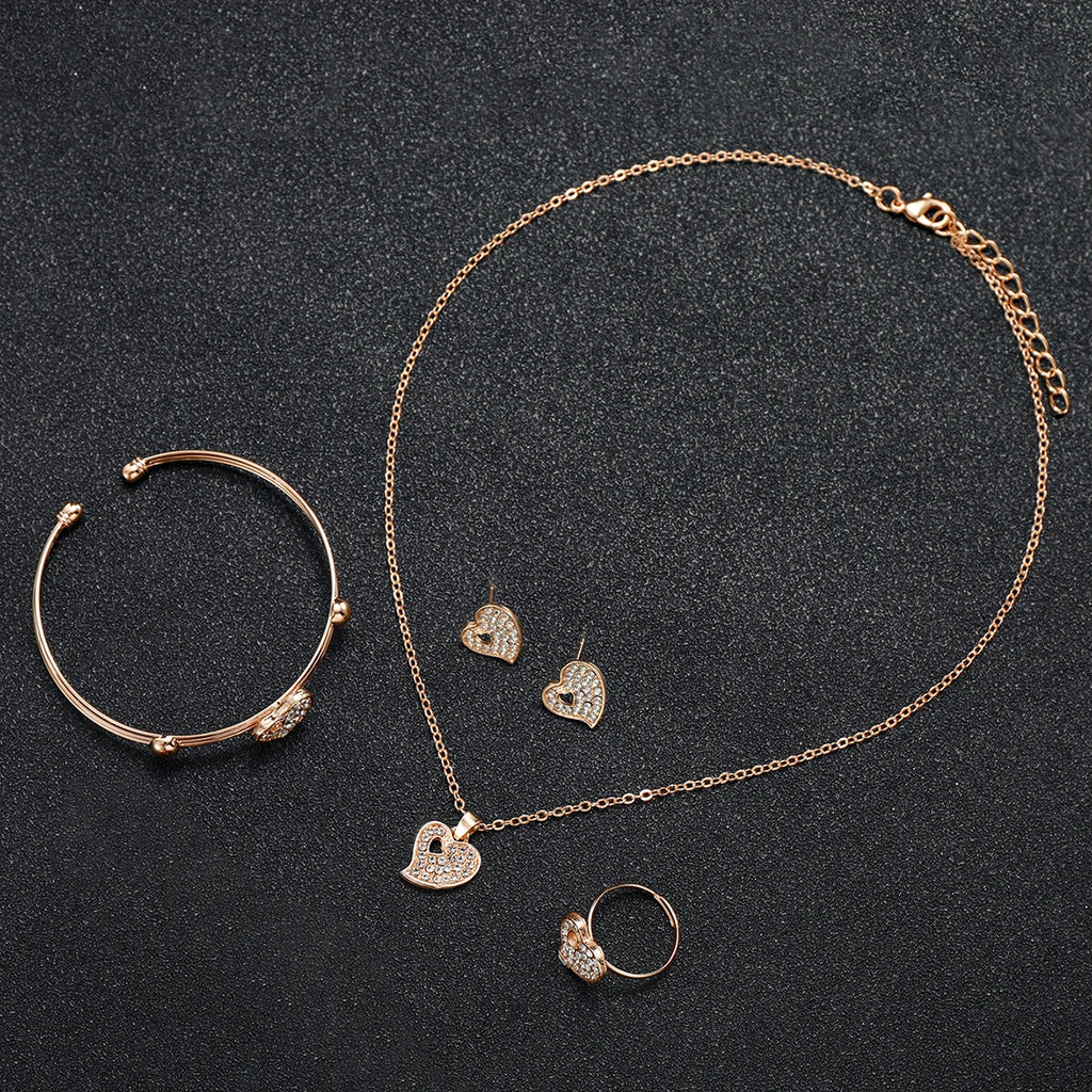 6PCS/Set Women's Watch Fashion Gold Steel Band Arabic Dial Quartz Watches Heart Jewelry Set（Without Box）