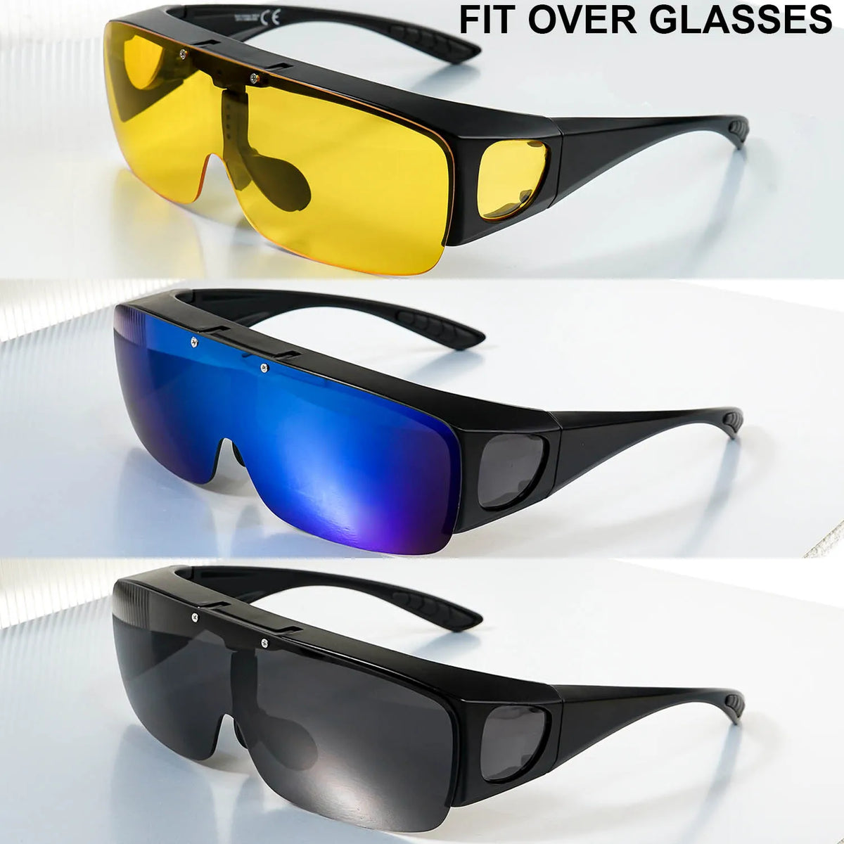Flip Up Fit Over Glasses Oversized Sunglasses UV400 Side Shield Over Prescription Eyeglasses Night Driving Fishing Shades