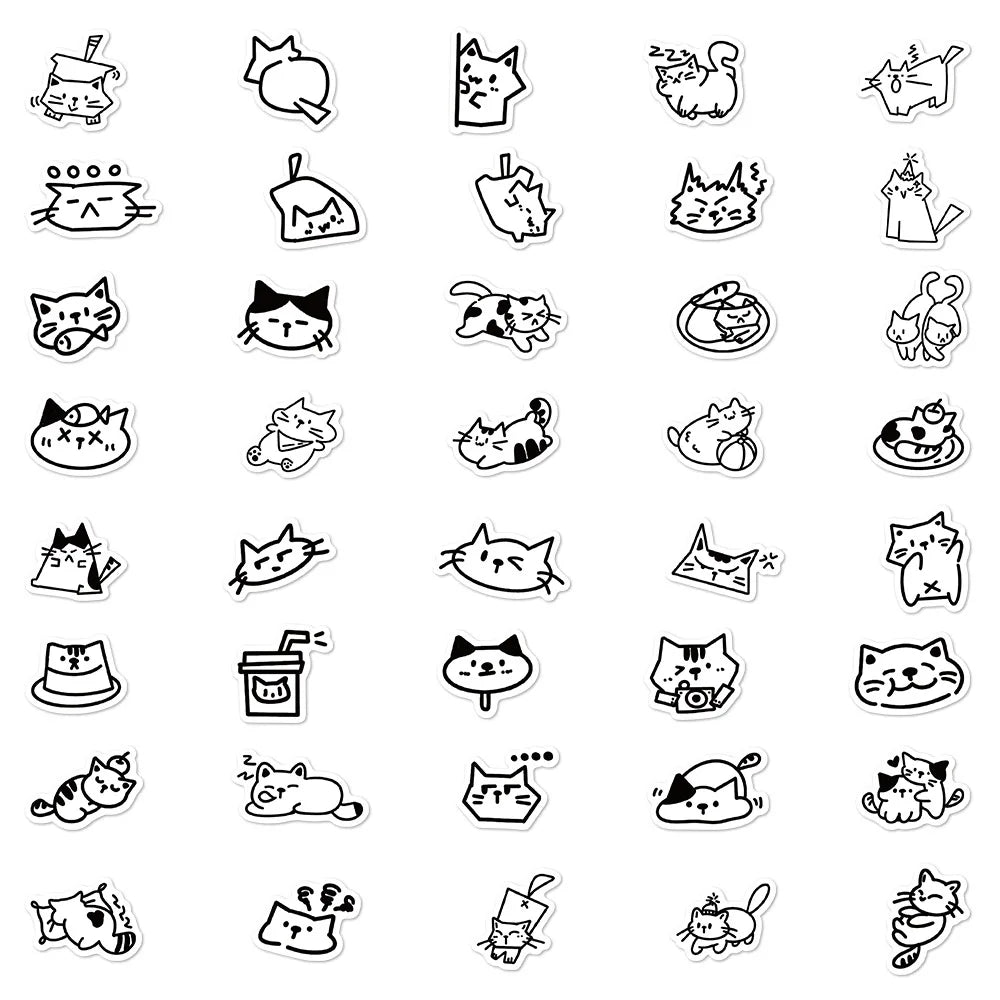 100Pcs Cute Cat Stickers Kawaii Cat Decals For Phone Laptop Suitcase Notebook Skateboard Waterproof Stickers