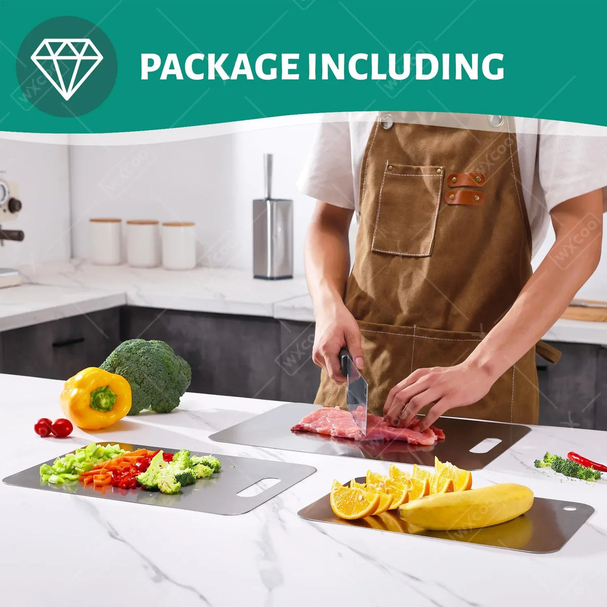 WXCOO Kitchen Cutting Board Thickened Stainless Steel Boards for Cut Vegetables Fruit Meat Food Grade Chopping Cutting Boards