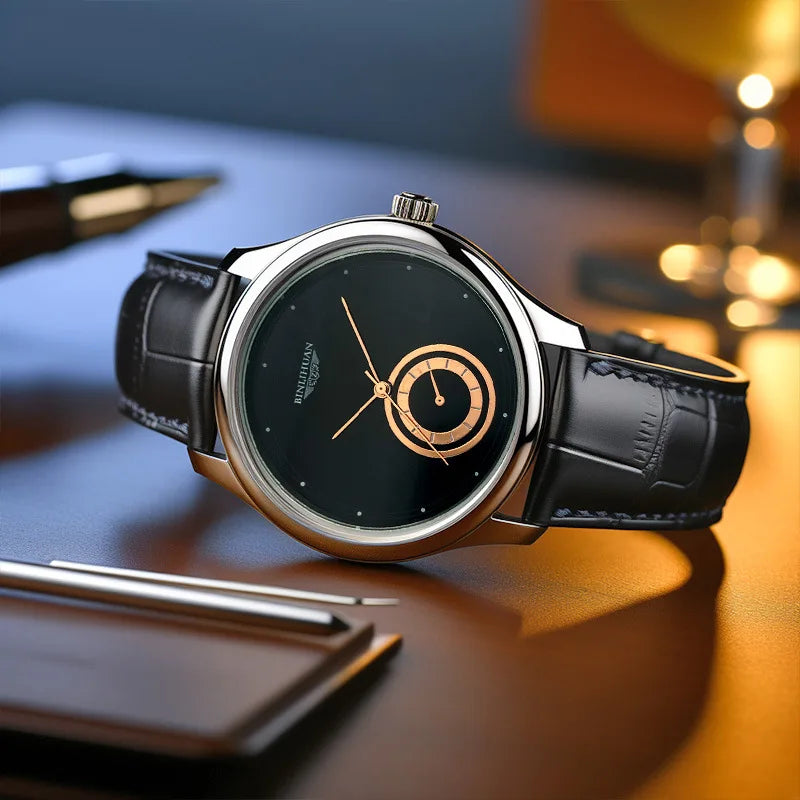 Men's quartz watch with large dial and men's minimalist belt watch