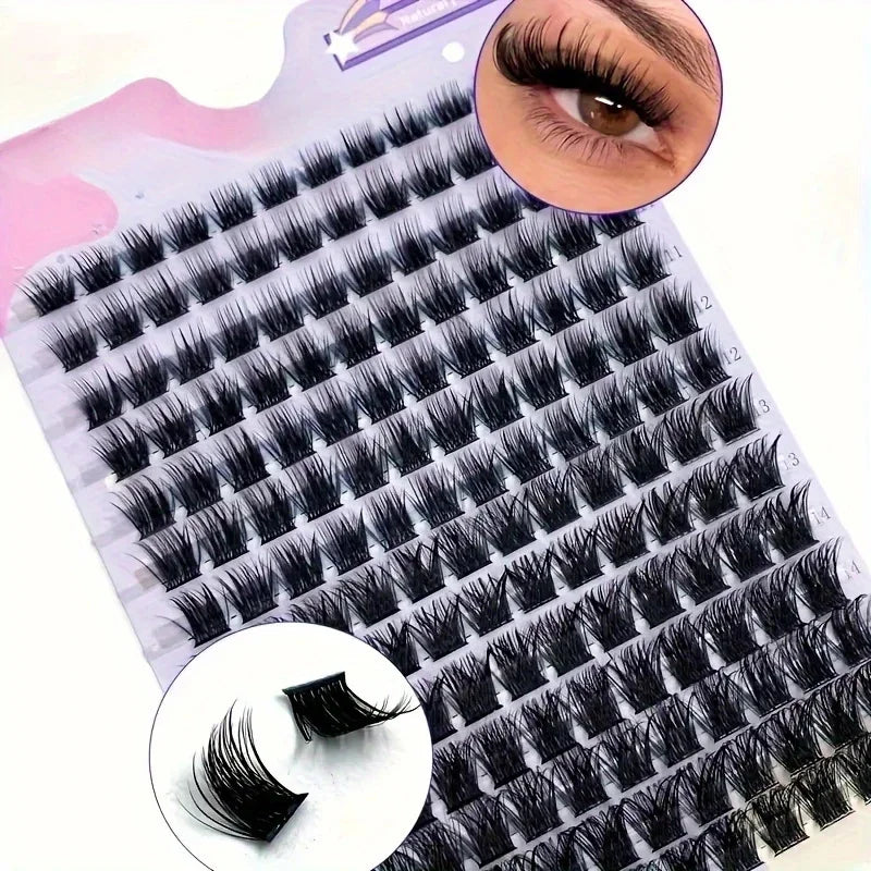 DIY Clustered False Eyelashes, 14 Rows of Mink Fur Imitation Real and Fake Eyelashes, D-Roll 9-16mm Mixed Natural Eyelash Extens