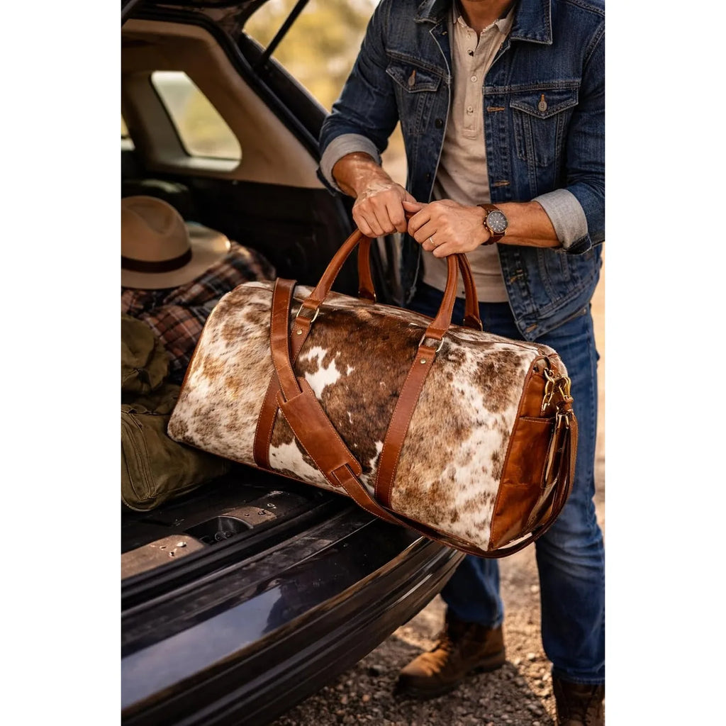 Western Cowhide Hair-On Genuine Leather Weekender Duffel Travel Bag