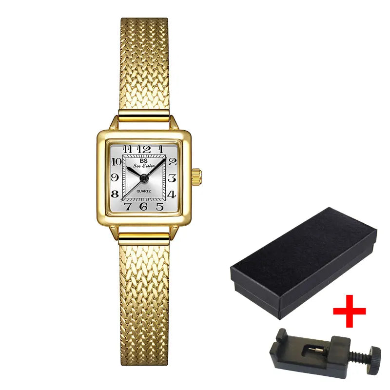 Vintage Lucky Small Square Dial with Wheat Ear Design Ladies Twist Watch Japanese Style Unique Steel Band Quartz Watch with Box