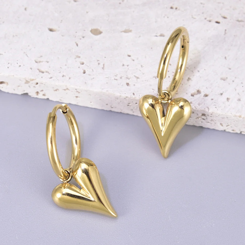 E79 Trendy Stainless Steel Detachable Heart Hoop Earrings Charm Gold Color Fashion Party Birthday Daily Jewelry for Women Girls