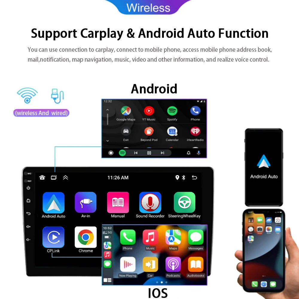 MTIJIEY 2+64G 9'' 4Core Android 13 1Din Car Multimedia CarPlay Universal Navigation GPS Headunit Auto Radio Audio Stereo DVD