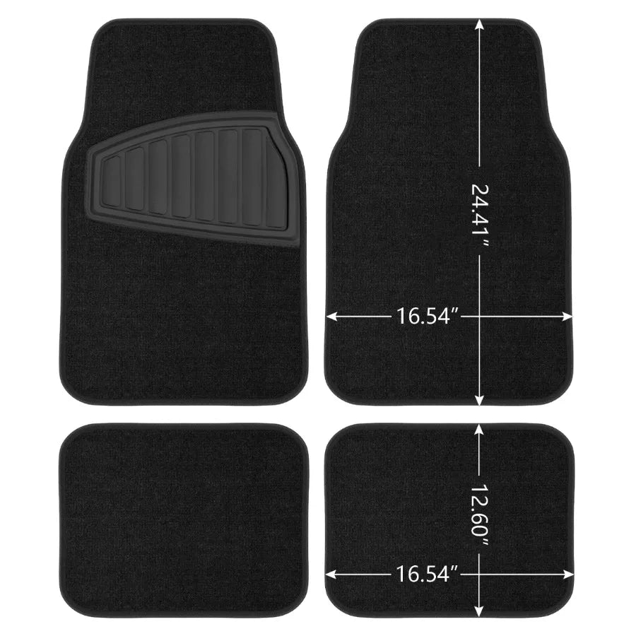 4PC Carpet Floor Mat Tufted Carpet Black - Universal Fit 202WM38