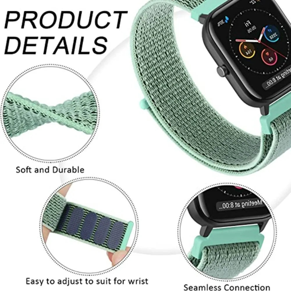 20mm 22mm Nylon Loop Strap for Amazfit GTR 47mm/GTR4 3 Pro/GTS 4 mini/3 Bracelet for Amazfit Balance 3 2/bip 5 6 Max/Stratos 2 3