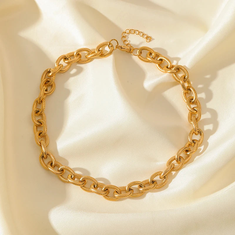 EILIECK 316L Stainless Steel Gold Color Cuba Chain Necklace For Women New Trendy Punk Thick Neck Chain Waterproof Jewelry Gift