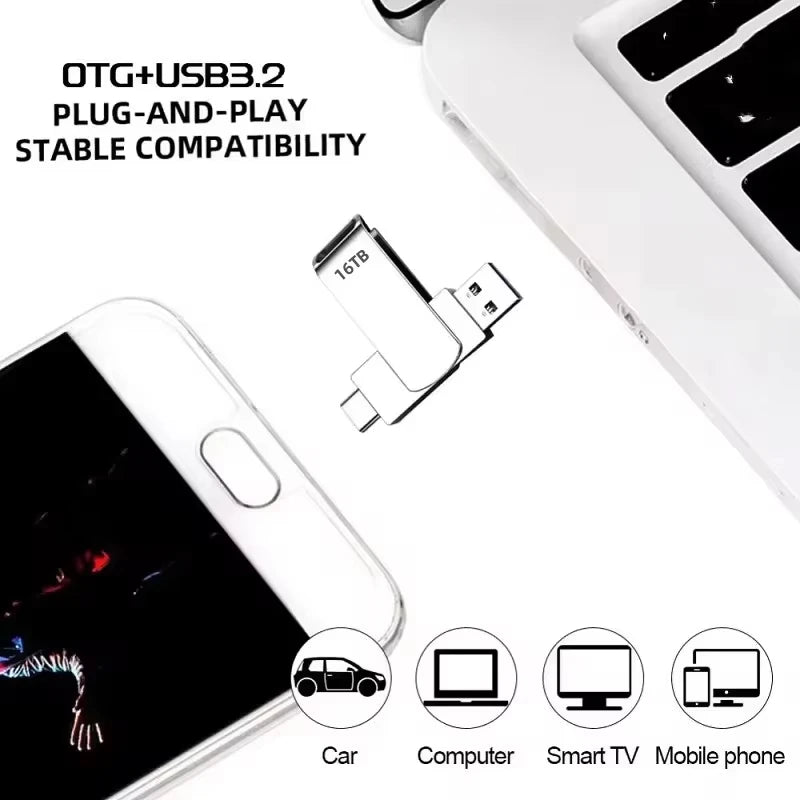 DIXSG For Xiaomi 16TB Flash Drives USB 3.2  U Disk 2TB High Speed Metal Pendrive WaterProof Type-C Memoria USB Stick USB Drives