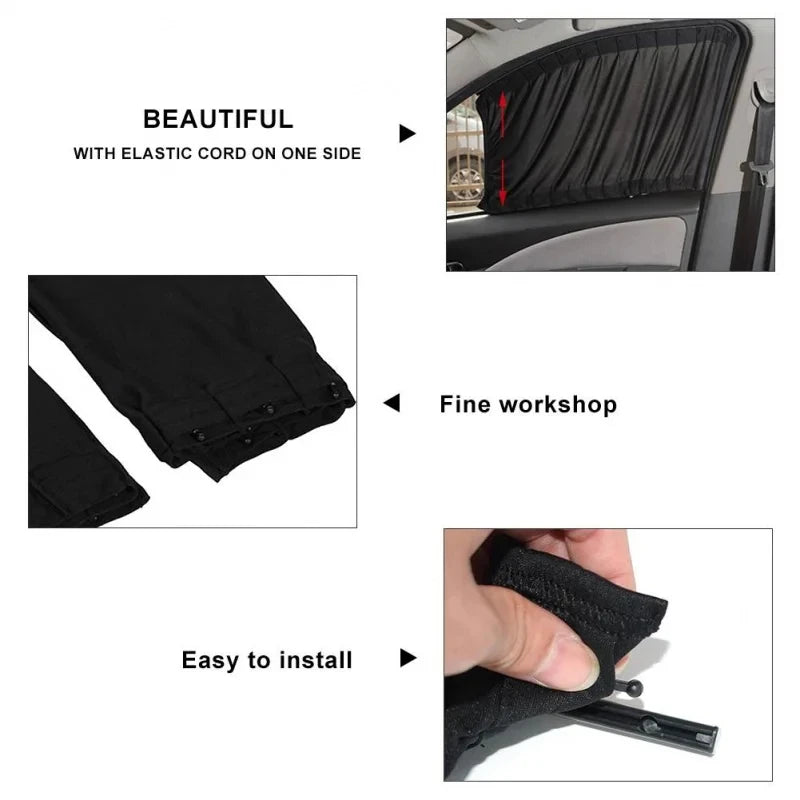 2pcs Universal Foldable Car Sun Shades Side Window Curtains UV Protection Black Pure Cloth Sun Visor Blinds for Car Styling