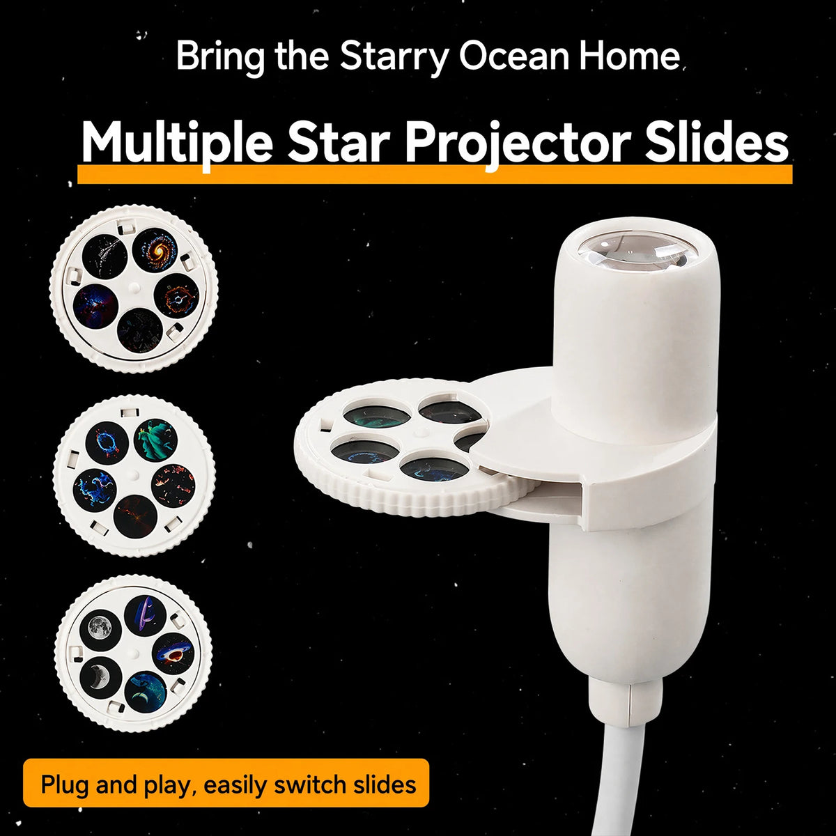 Starry Sky Light USB Plug in 360°Rotating Projector Night Light Bedroom Creative LED Night Light Moon Star Atmosphere Night Lamp
