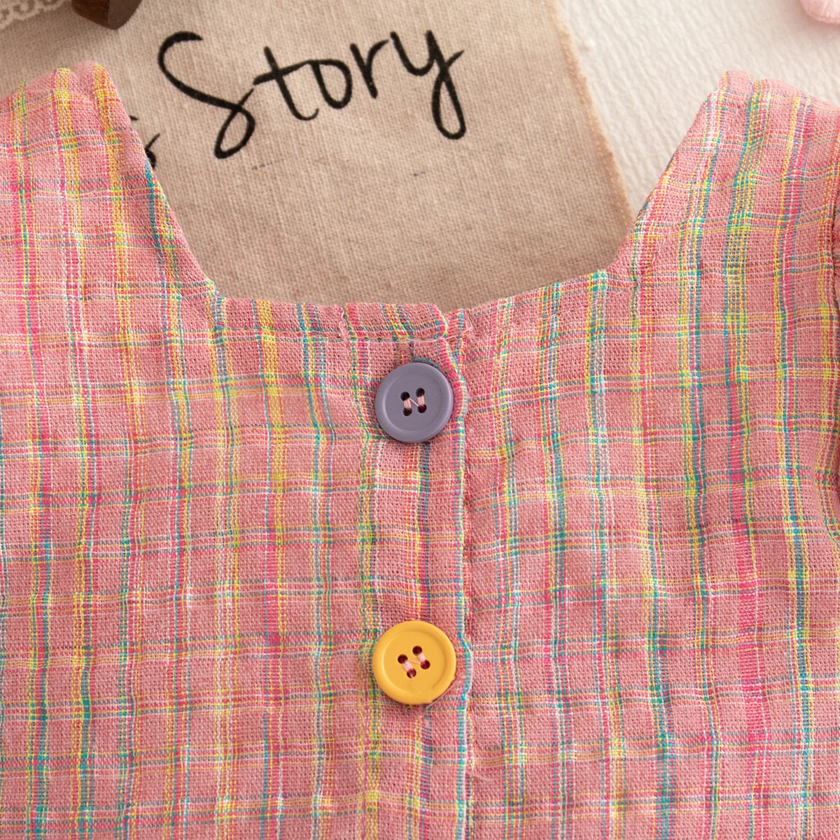 Girls Casual Clothes Outing Summer Baby Girl Colorful Plaid Cotton Set Short Sleeved Tops with Shorts 2 Pieces