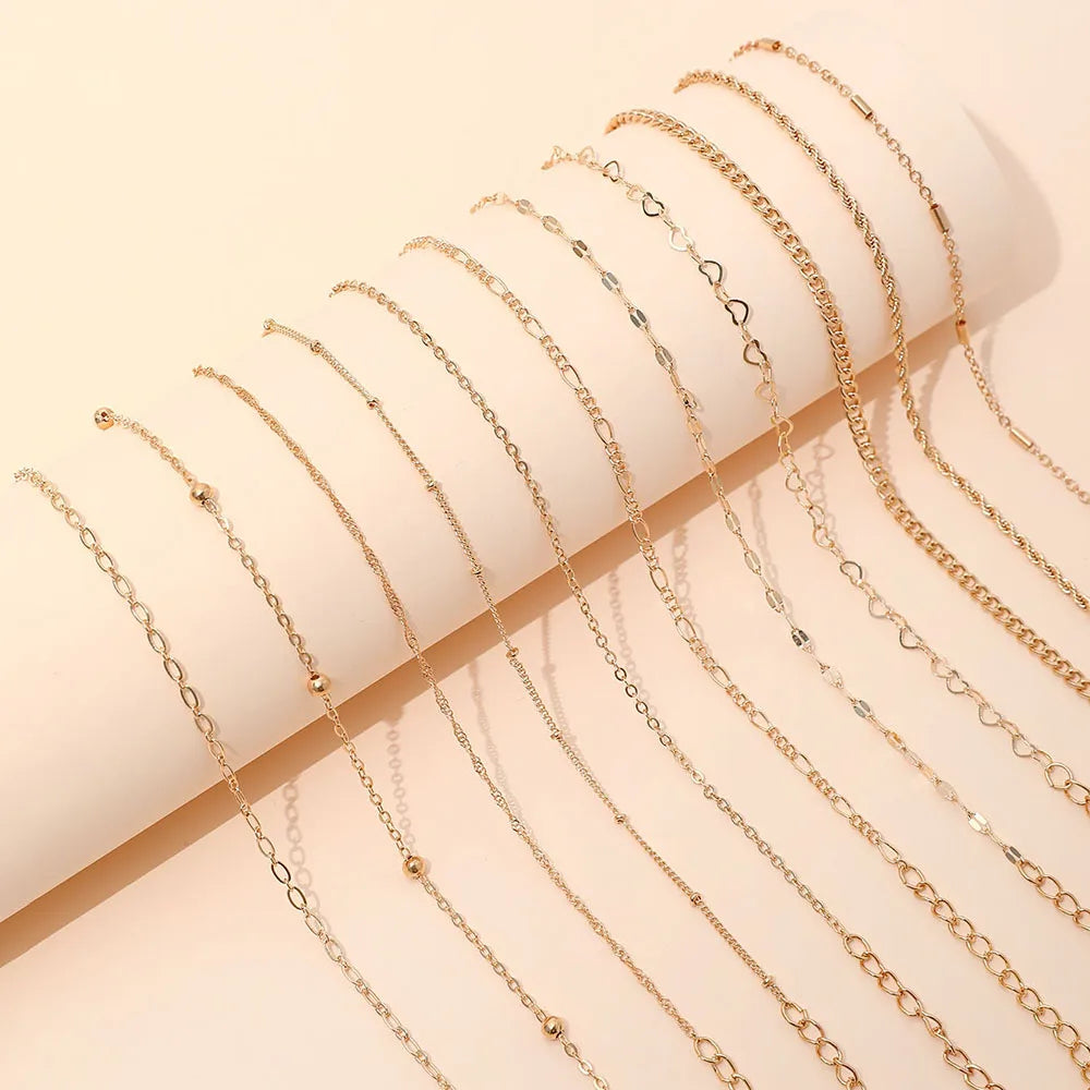 11pcs/Set Stylish Simple Punk Style Heart Beaded Splicing Hollow Chain Bracelet Set Suitable For Women's Daily Wear Gift Giving