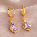 ZAKOL Vintage Shiny Purple Crystal Stone Drop Hoop Earrings For Women Water Dorp Boho Long Dangle Earrings Jewelry Gift