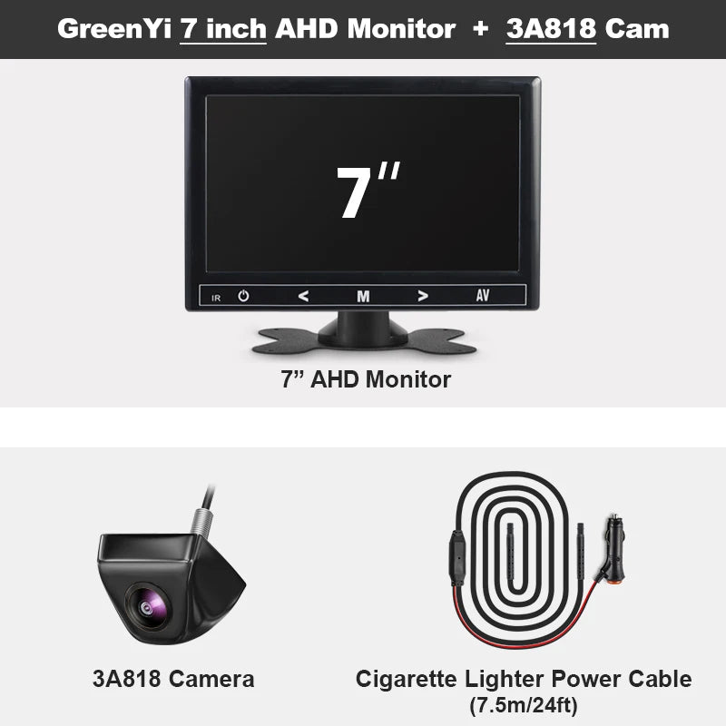 GreenYi 4.3/5/7 inch AHD IPS Monitor 1080P Night Vision Car Rear View Camera 170° Reverse Camera Night Vision Waterproof