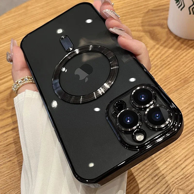 Luxury Transparent Magnetic For Phone Case For iPhone 14 Plus 13 12 11 15 16 17 18 Pro Max AIr Clear Plating Silicone Cover