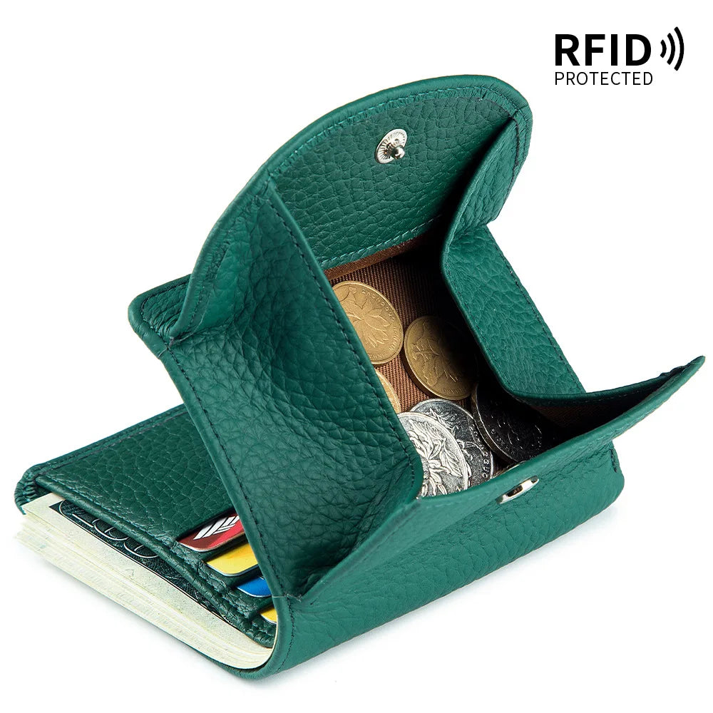 New Women Genuine Leather Mini Wallet RFID Folding Simple Ultra-thin Small Soft Cowhide Wallet Female Card Holder Coin Bags