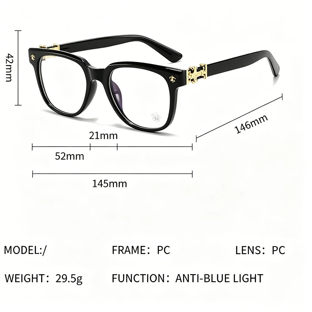 Unisex Square Anti Blue Light Glasses UV400 Gold Cross Hinge Black Clear Frame Computer Anti-Fatigue Eyeglasses