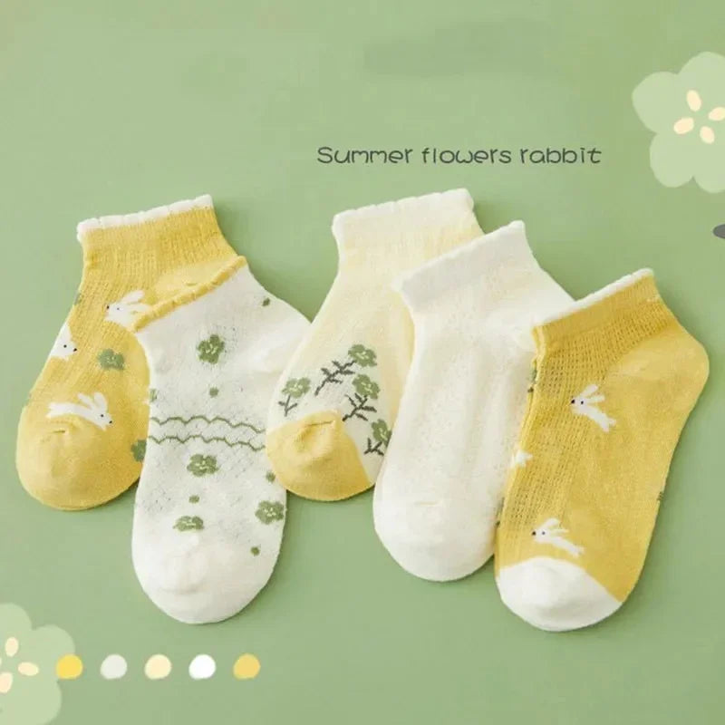 Kids Socks 5 Pairs/Lot Spring Summer Cotton Girls Socks Cute Flowers Pattern for Children Baby Little Girl Clothing Accessories