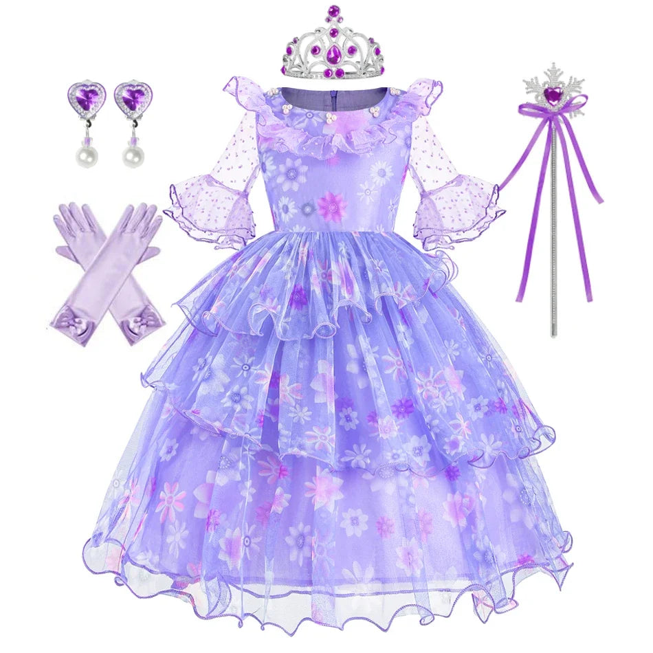 Encanto Costumes Cosplay Princess Dress Isabella Charm for Girls Carnival Christmas Birthday Party Mirabel Dress