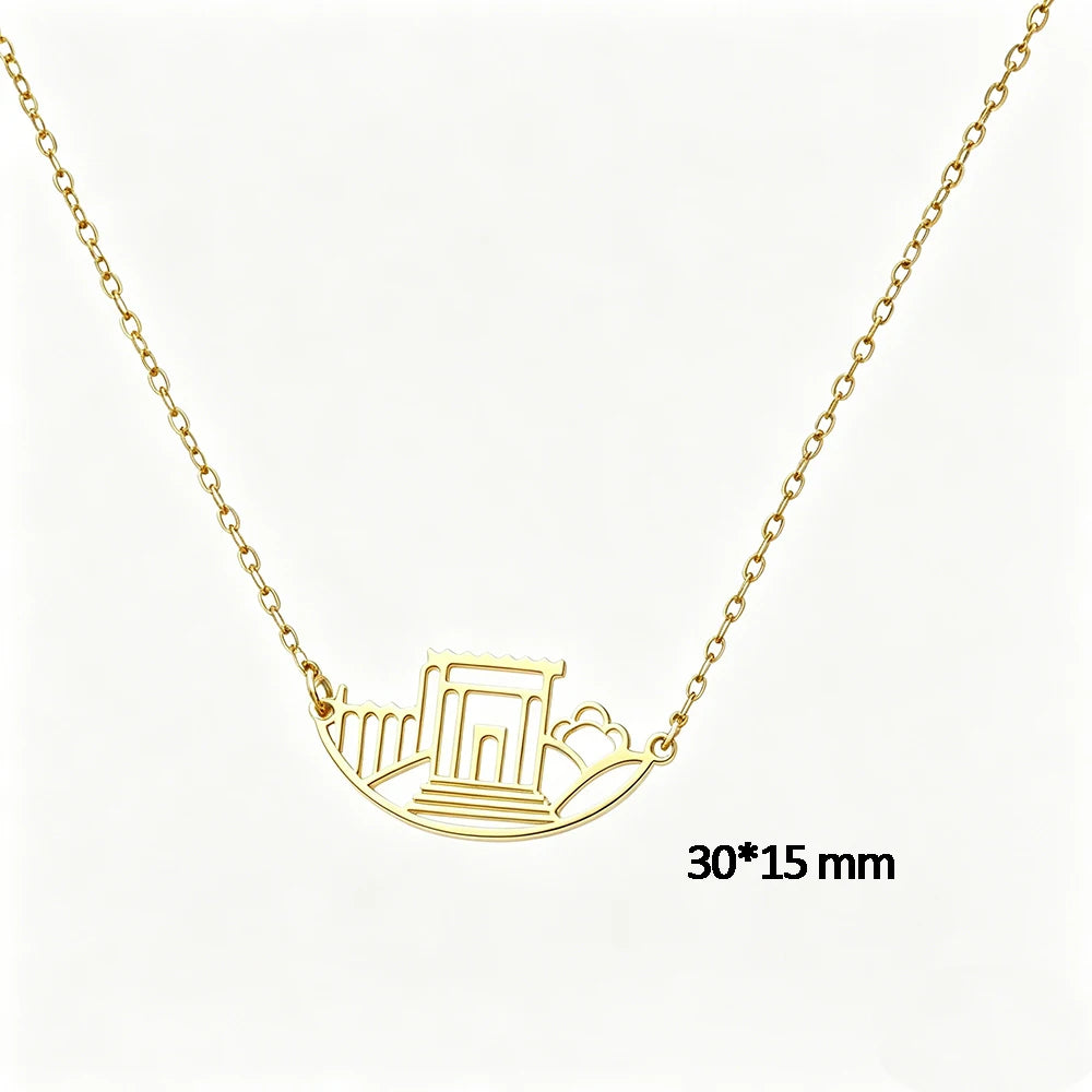 Stainless Steel Gold Color Beit HaMikdash Necklace Jerusalem Holy Temple Necklaces Women Jewish Jewelry Gift