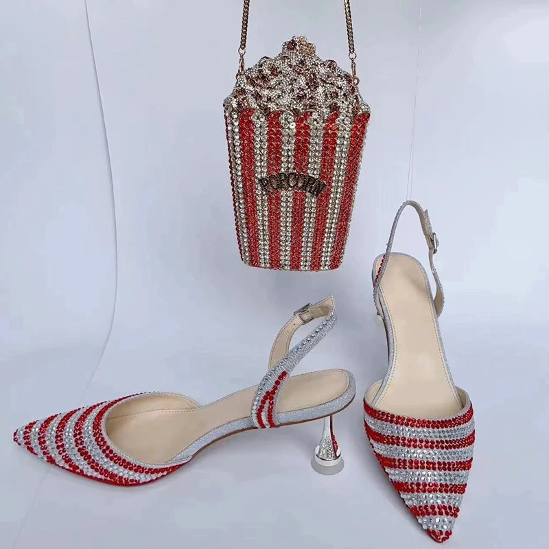 INSIGHTLINK Women High Heels Rhinestones Shoes And Bag Set Party Wedding Gems Diamond high-heeled Stiletto sandals and Clutch