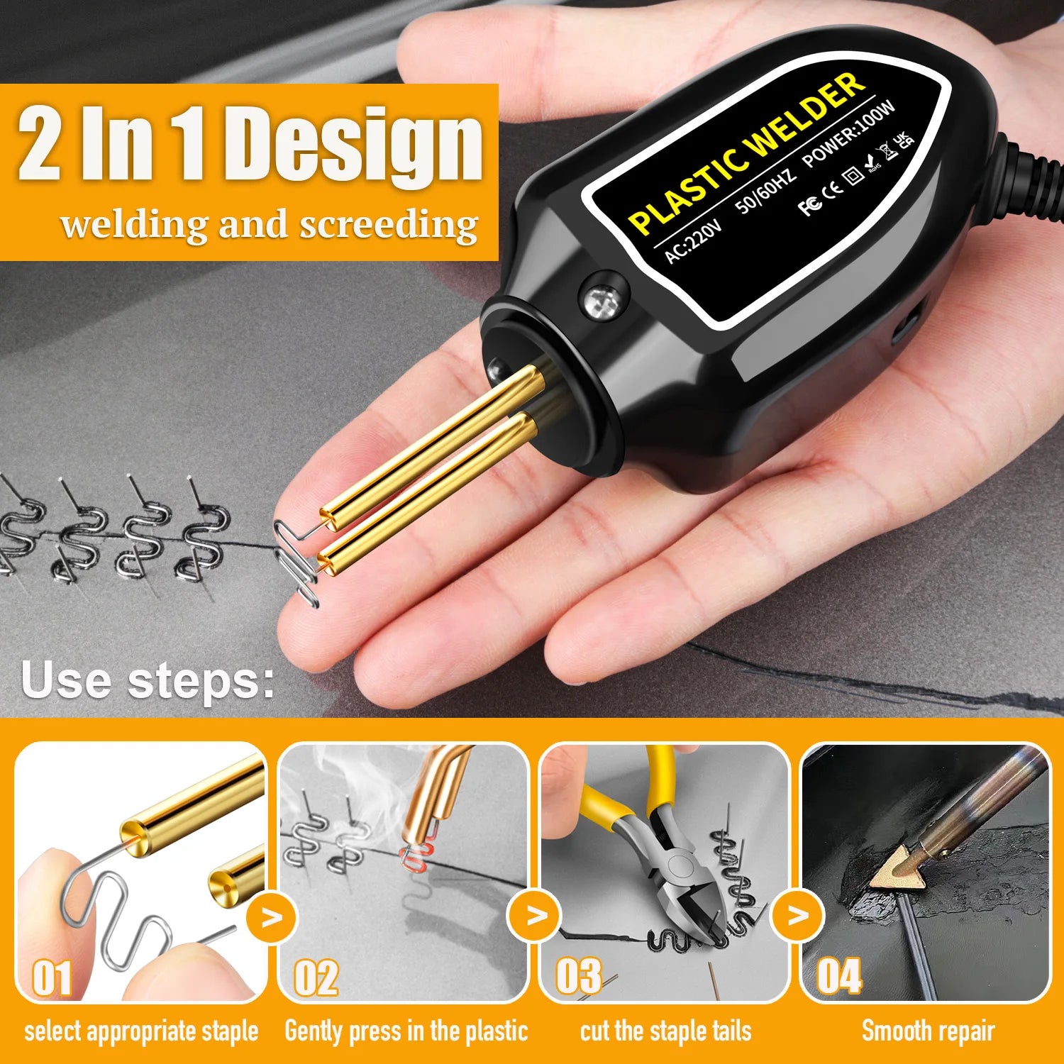 Plastic Welder 100W Heat Gun 400pcs Hot Staplers Plastic Welding Machine Bumper Soldering Iron Staples Car Repair Tools Kit