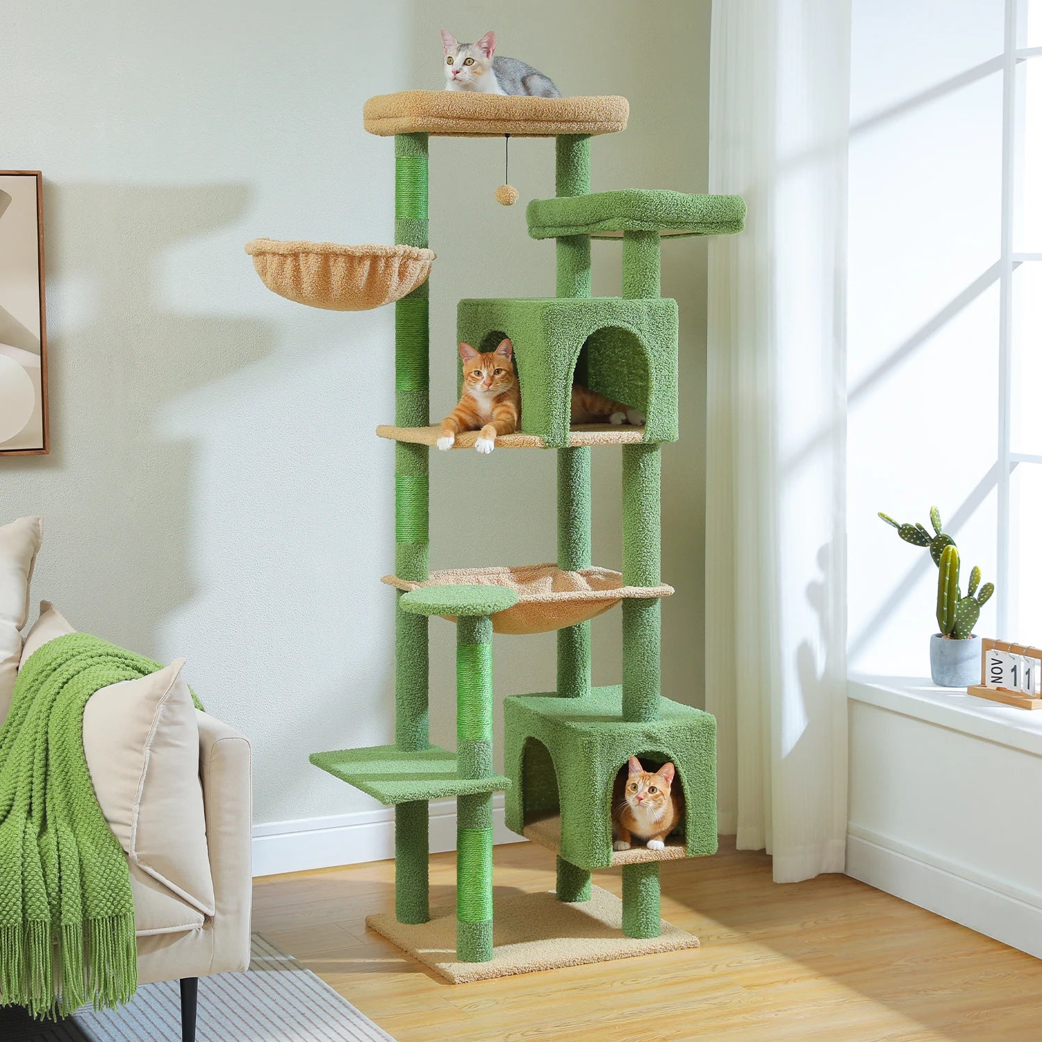 Tall Cat Tree for Indoor Cats Big Cat Tower with Super Large Hammock Cat Climbing Tree with Scratching Posts Condo House Black