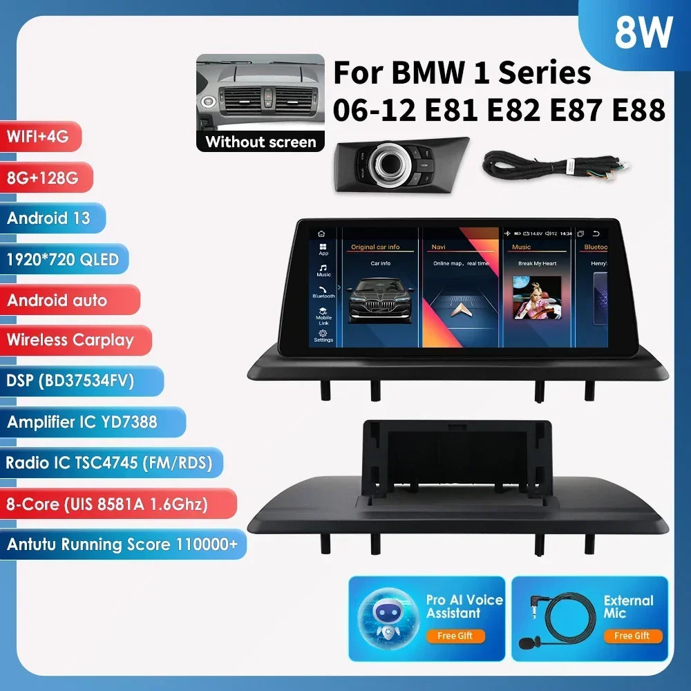 10.25" Smart Car Systems for BMW 1 Series 06-12 E81 E82 E87 E88 Without Screen with Support Wireless Carplay Android Auto RDS BT