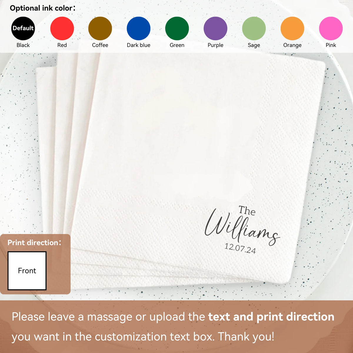 Personalized Paper Napkins for Wedding Custom Napkins of Your Text 50-500pcs Disposable Napkins for Cocktail Party Hen Party