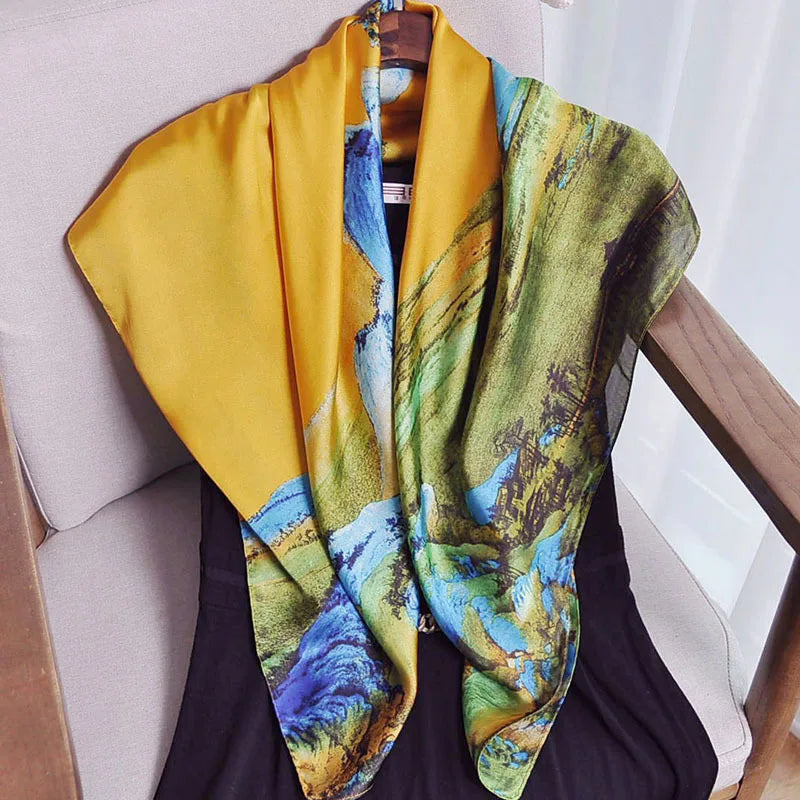 Luxury Apricot Print 70*70cm Silk Square Scarf Women Soft Satin Hairband Neckerchief Tie Female Headband Foulard Bag Ribbon Gift