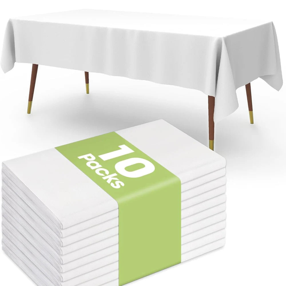 White Disposable Table Covers Cloth Tablecloth Easy Cleanup PE Plastic Rectangle Tablecloth for Party Wedding 10/5/2pcs