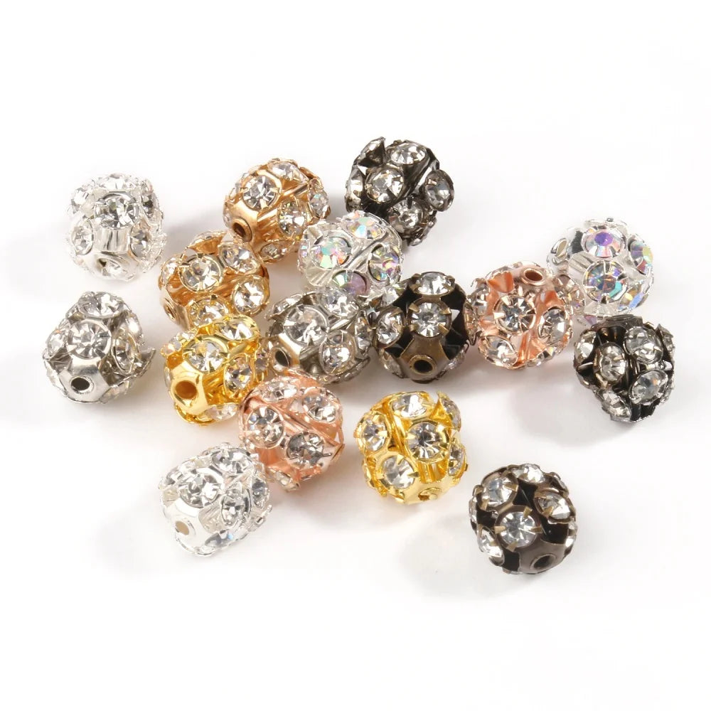 50pcs 6mm AB Color Metal Crystal Beads Rhinestone Ball Shape Loose Beads for Jewelry Making DIY Gift Bracelet Accessories