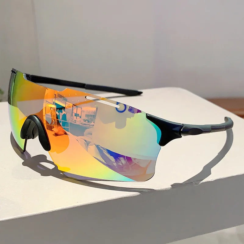 Fashion Sports Sunglasses Men Women for Hiking Cycling Glasses Cool Reflective Mirrored Wrap Rimless Sun Shades