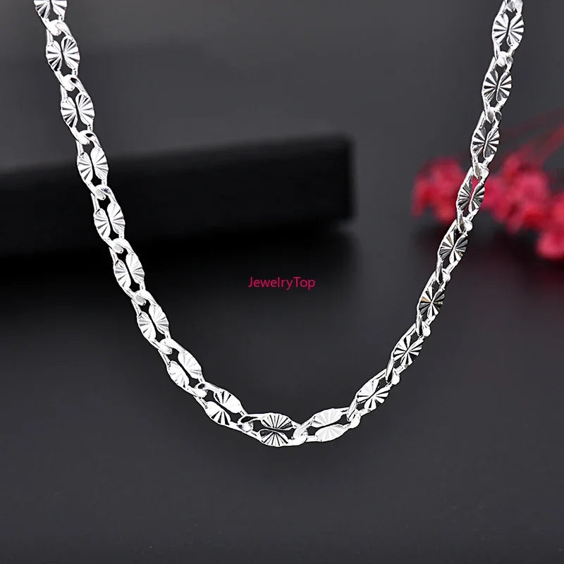 Fine 925 Sterling Silver 4MM Flat Chains Necklaces for Men Women Wedding Party Jewelry Christmas Gifts 45-75cm