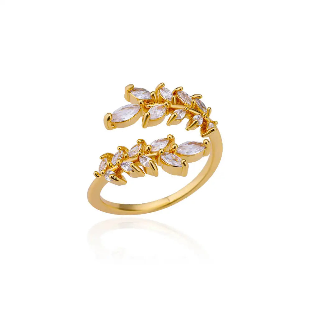 Luxury Zircon Double Layer Leaf Rings For Women Gold Color Stainless Steel Ring Boho Couple Jewelry Accesorios anillos mujer