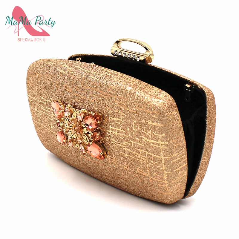 Fashionable Italian Shoes and Bag Set African Sets Champagne Color Nigerian Shoes with Matching Bags for Royal Wedding Party
