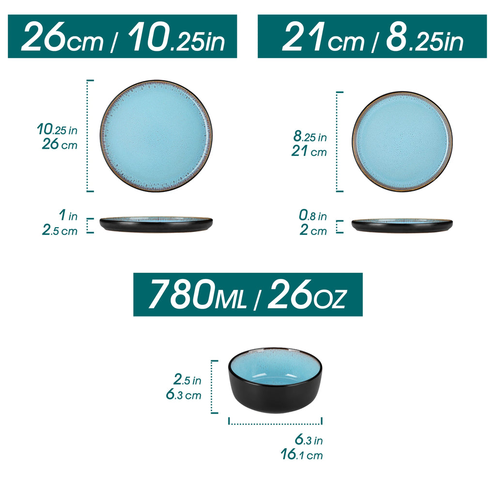 Vancasso AMBER 12/16 Piece Ceramic Dinnerware Set Matte Black Stoneware Plates Set with 4/6 Pcs Dinner Plate/Dessert/Bowl/Soup